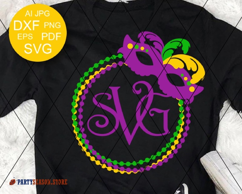 Mardi Gras Svg Monogram Ring Mask And Beads Clipart Fat Tuesday New Orleans Shirt Design Carnival Decor Letters Alphabet Font Bundle Dxf Eps